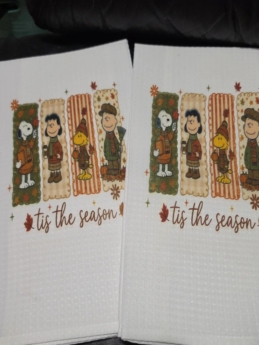 Peanuts White Kitchen Towels with Autumn Character Panels